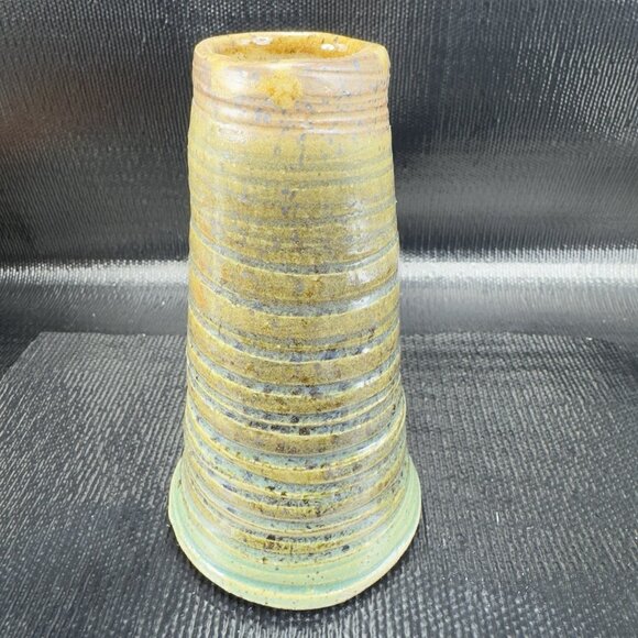 Vintage Hand Made Stoneware Pottery Bud Vase Brown Green Glaze Artist Marked VTG - Picture 12 of 12